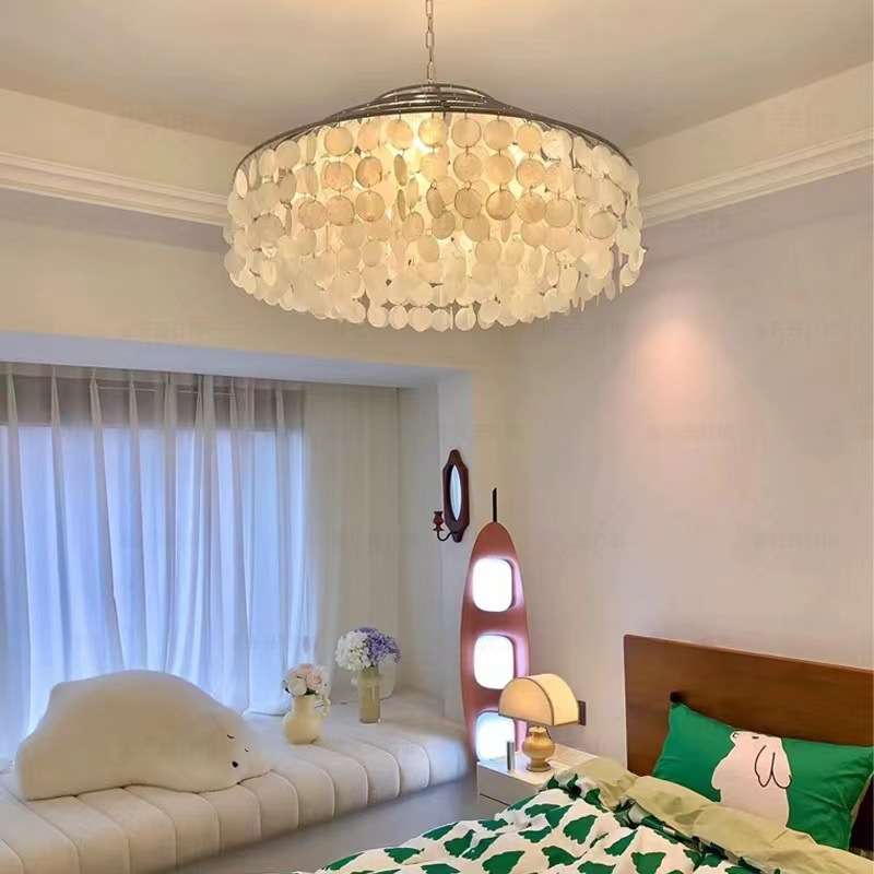 卧室吊灯温馨浪漫客厅主灯法式餐厅灯奶油风创意天然贝壳风铃吊灯
