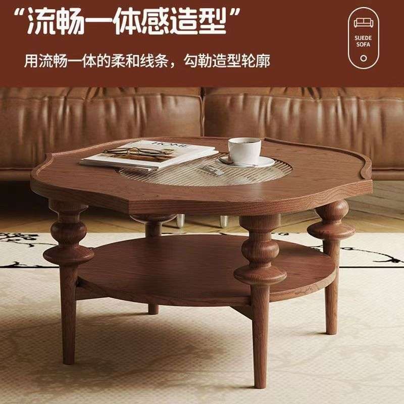 法式复古实木圆茶几客厅家用小户型小茶几美式中古茶桌小桌子边几