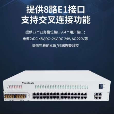 VboTdata电信级PCM综合复用设备+64路电话+8个E1接口（交叉连接）