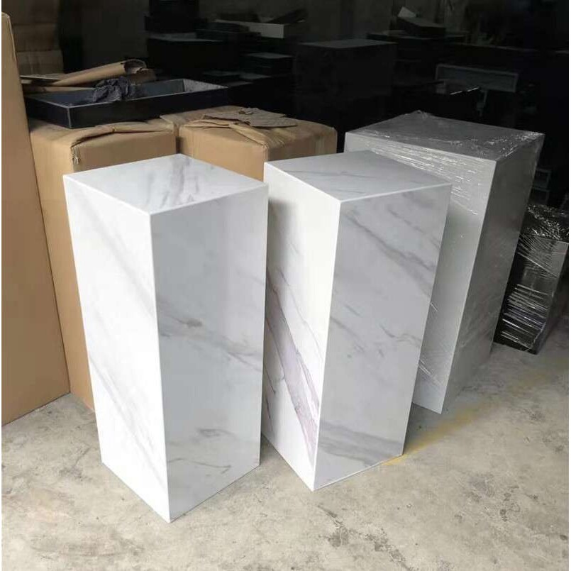 白色大理石底座玄关落地摆件客厅售楼处轻奢雕塑展示台石墩花架台