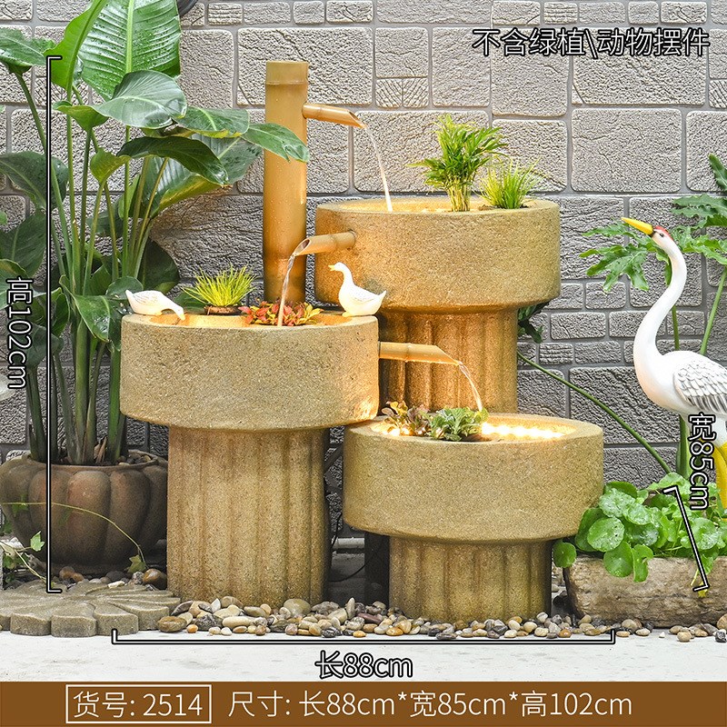 聚宝盆日式竹子景观招财流水摆件别墅庭院装饰P阳台循环水造景喷