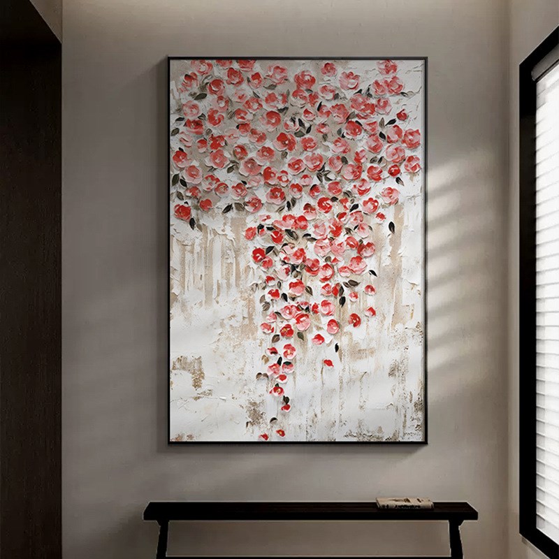 白色花瀑温馨客厅玄关装饰u画肌理感艺术家装走廊过道挂画唯美壁