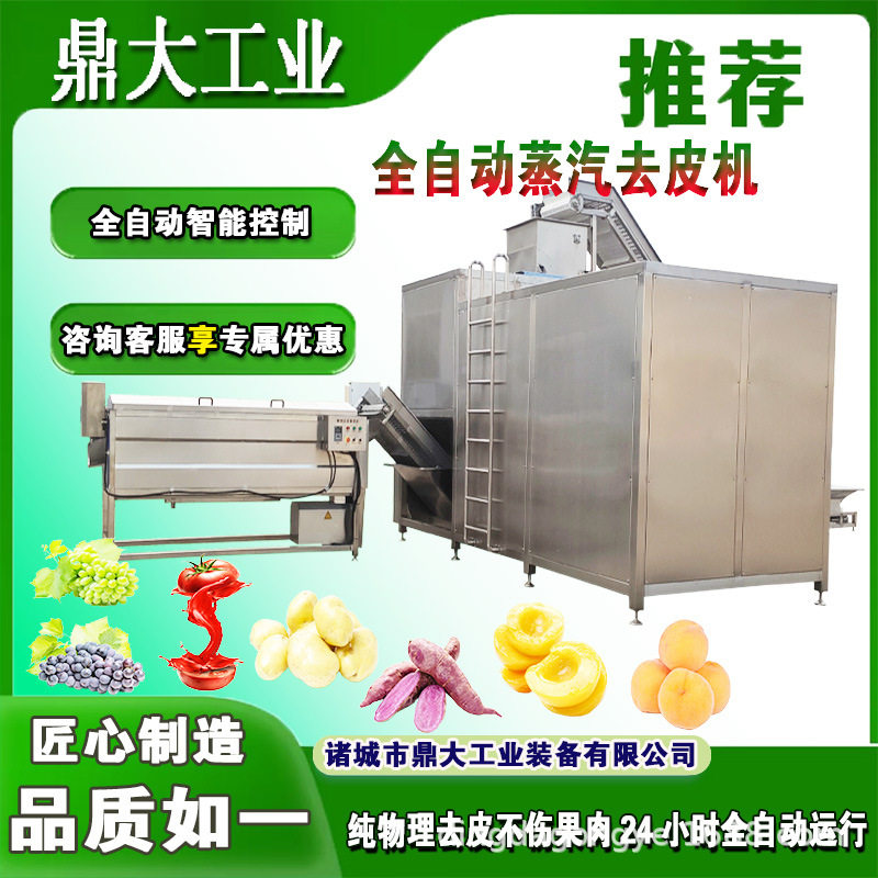 全自动时产8吨土豆蒸汽去皮机 黄桃葡萄罐头 高温蒸汽脱皮机鼎大