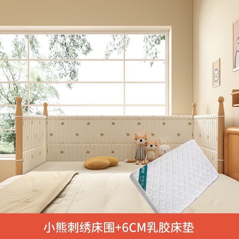 实木榉木儿童床l婴儿床拼接大床高护栏加宽床男孩女孩公主床