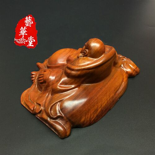卧坐笑佛弥勒 i黑檀花梨木雕刻 汽车摆件商务雕刻木质工艺品