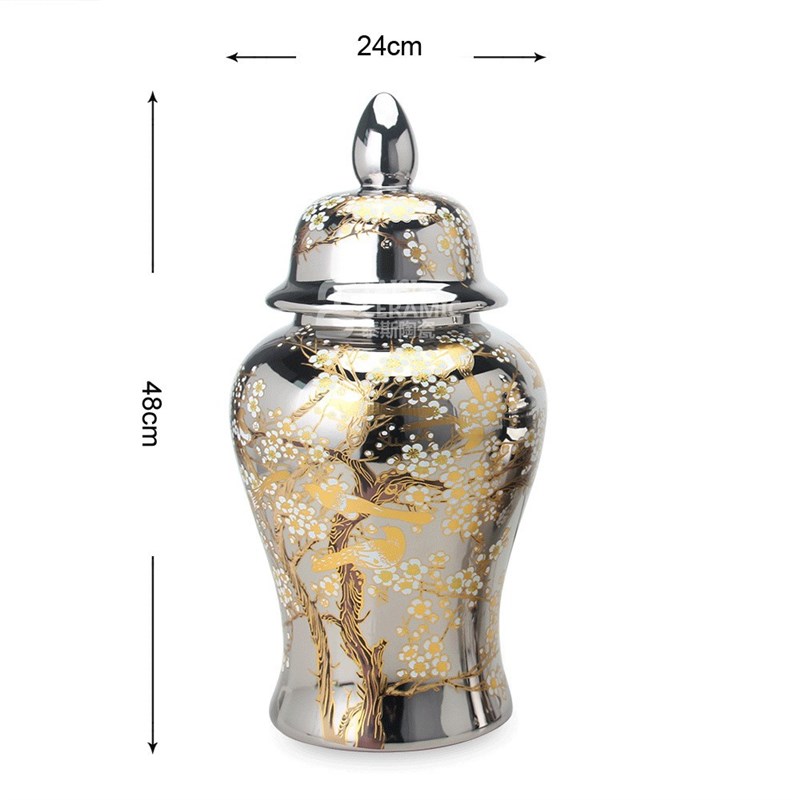 电镀金色c陶瓷小花瓶家插花中式花器花鸟中式摆回流瓷器工艺品