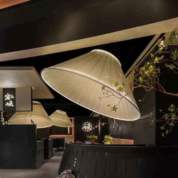 设计师咖啡馆吊灯酒店餐厅烤肉火锅店餐桌圆形布艺灯中式茶楼灯具