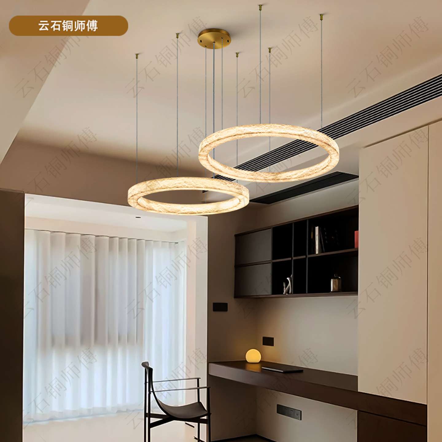 极简奶油风西班牙云石圈吊灯中空环形圈挑高客厅简约样板房展厅灯