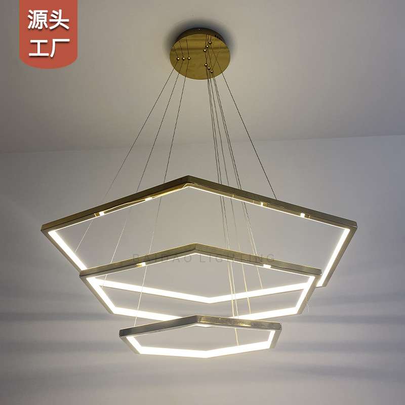 客厅吊灯全光谱后现代极简轻奢艺术北欧餐吊灯几何不锈钢中山灯具
