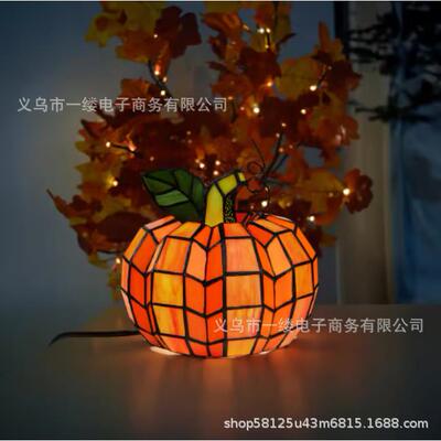 跨境Orange Indoor Patch the Pumpkin Stained Accent Lamp南瓜