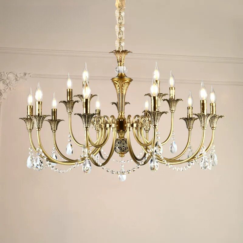 法式新古典别墅客厅灯卧室餐厅灯美式轻奢简约蜡烛灯水晶全铜吊灯