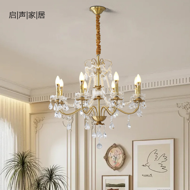 法式复古全铜水晶吊灯轻奢高级感客厅餐厅网红氛围感蜡烛灯具批发