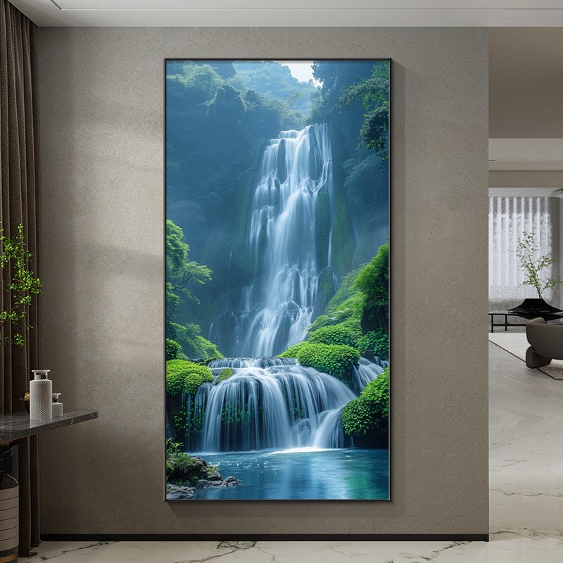 流水生财风景画入户玄关挂画正对门走廊过道装饰画T源远流长山水