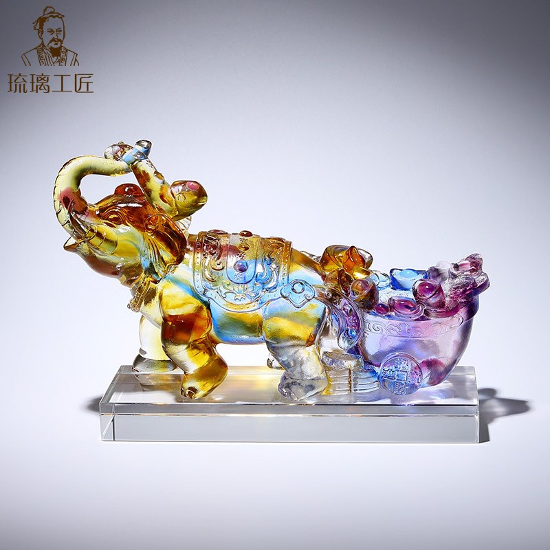 淄博琉璃招财元宝l大象摆件吸水风水象开业乔迁客厅高档装饰工艺