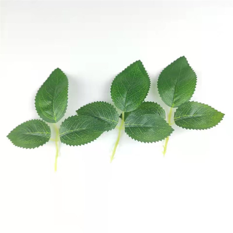 仿真花丝印三片玫瑰叶 丝网花三叉玫瑰叶M一斤 丝布叶片仿真绢布
