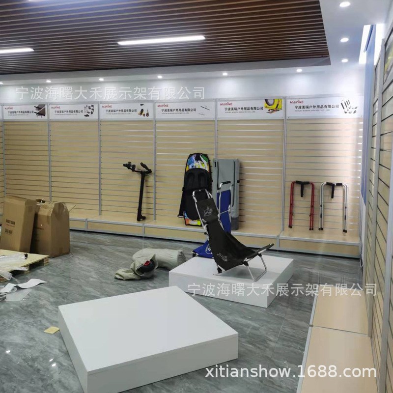 宁波余姚慈溪奉化镇海工厂样品间双面槽板展示R架五金货架陈列柜