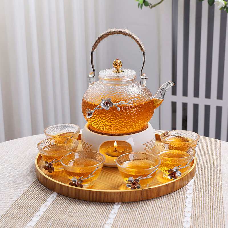 ?日式花草茶具套装带过滤养生花茶壶蜡烛加热煮茶炉餐厅水果泡茶