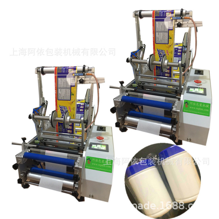 上海湿纸巾桶 玻璃铁罐塑料瓶台式气动半自动圆瓶不干胶贴标机