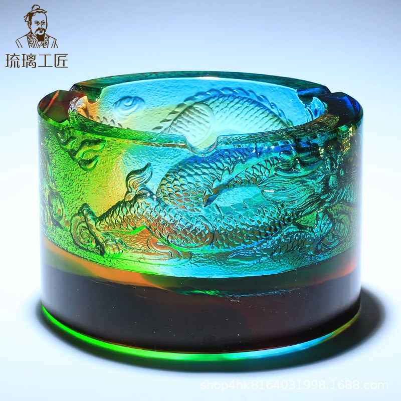琉璃摆件水晶工艺品生q肖龙形烟灰缸家用客厅时尚现代装饰轻奢高