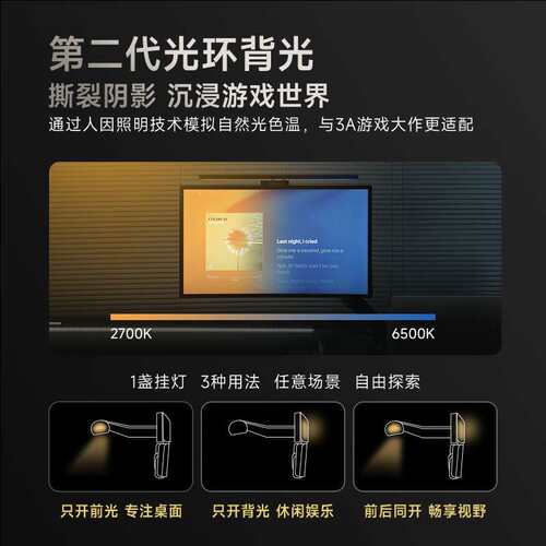 ?ScreenBar Halo 2工作阅读电脑曲面显示器护眼台灯屏幕挂灯