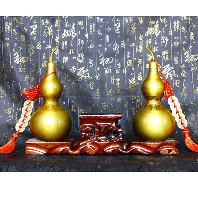纯手工精雕光面葫芦摆件纯铜葫F芦风水铜器金属工艺品摆件