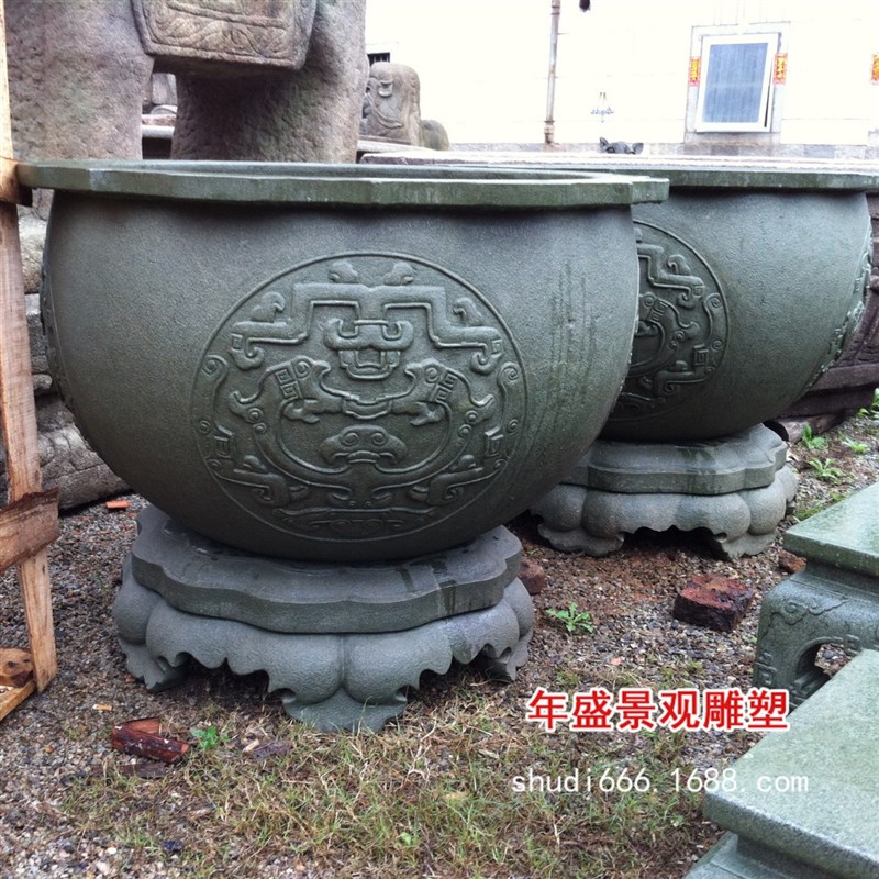 仿古石雕鱼缸水k槽 青石雕刻仿古石头花盆 做旧花盆崇武雕刻