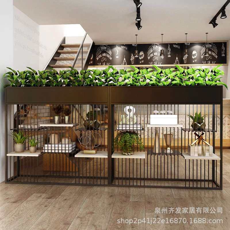 铁艺置物架花架餐厅隔断咖啡厅落地绿萝装饰办公一体式隔断置物架