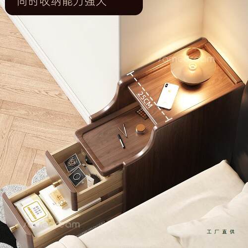 全实木F5M895T6床头家用卧极窄小型床室边收纳柜0252超窄夹缝柜小
