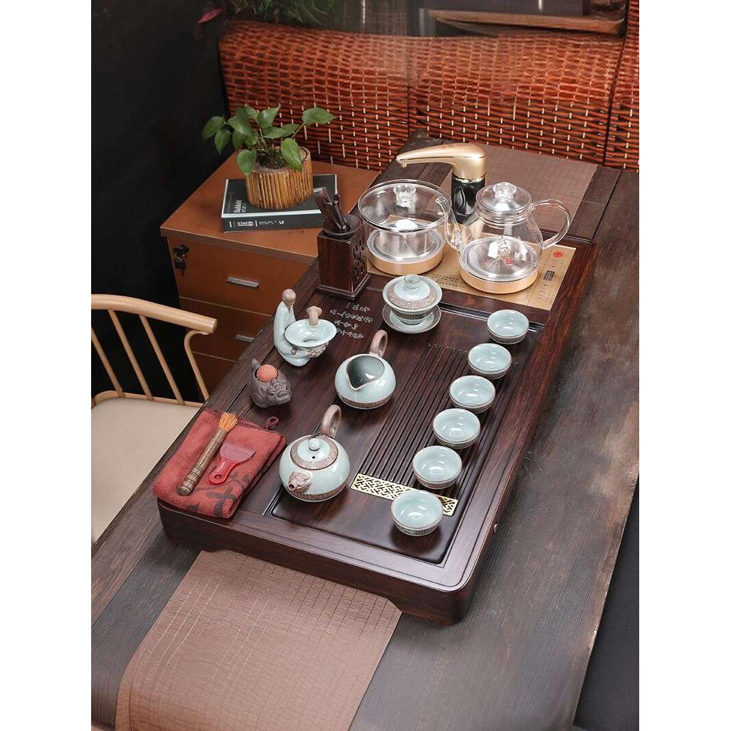 新款黑檀木实木茶盘中式全自动一体家用客厅茶台整套茶具套装C