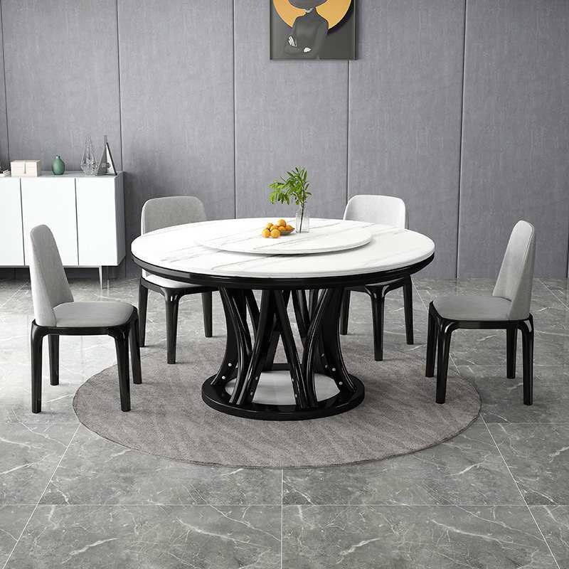 岩板餐桌圆桌带转盘家用1.6米餐桌椅组合实木圆形桌子岩板圆桌