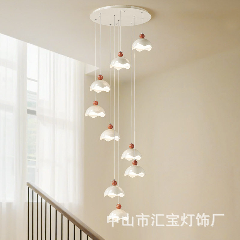 2025新款奶油风挑空楼梯吊灯