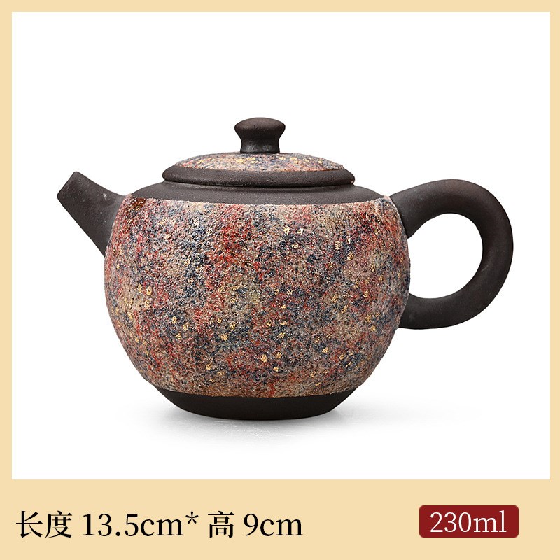 粗陶岩矿斑斓茶壶复古茶杯茶x具纯手工彩陶工艺西施壶柴烧泡茶单
