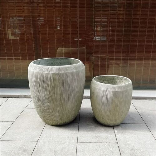 竖纹绿色可种植玻璃钢花盆水缸形状室内家居玄光酒Q店大厅摆设152