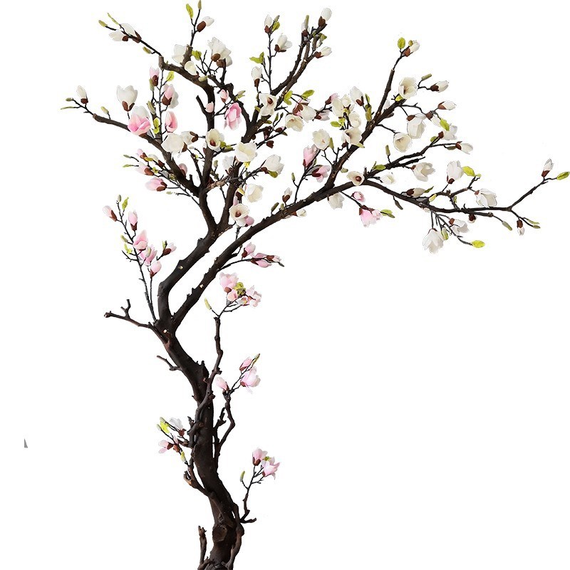 仿真玉兰花树假树橱窗装饰室内客厅绿植造型N盆景落地假花摆件包