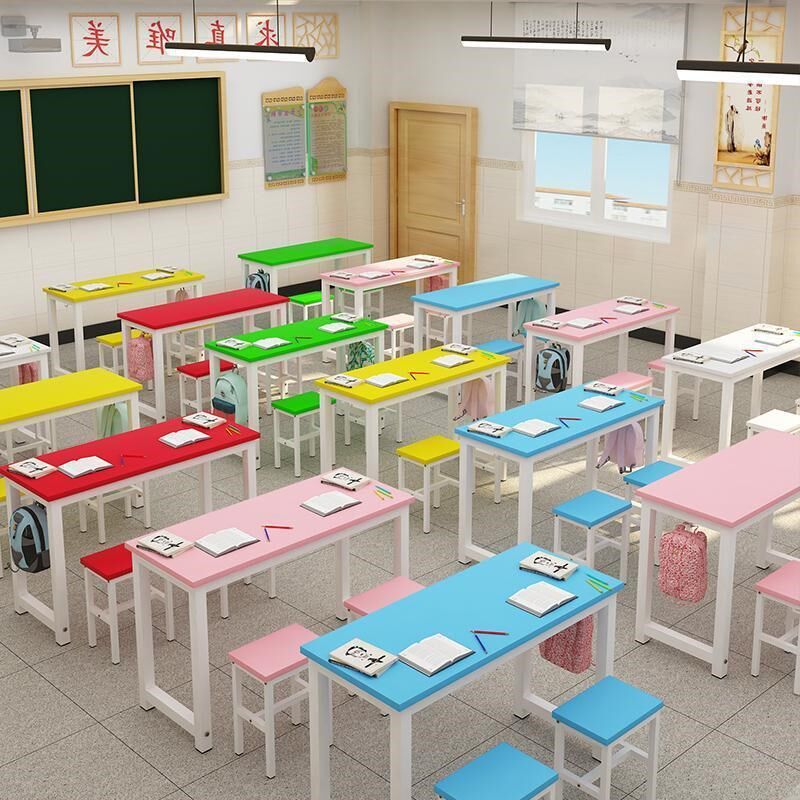 中小学生培训桌椅机构幼儿园学前班托管餐P桌椅长条桌圆角设计