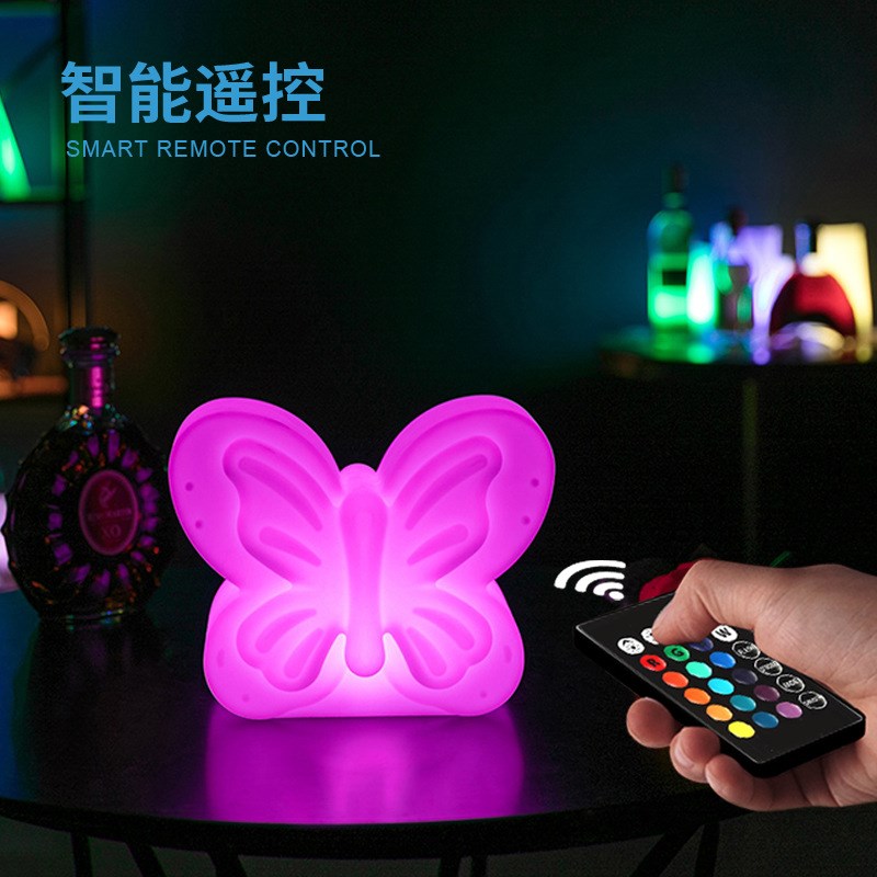 led蝴蝶造型灯遥控七彩充电创意蝴蝶小夜灯防水户外美陈装饰灯