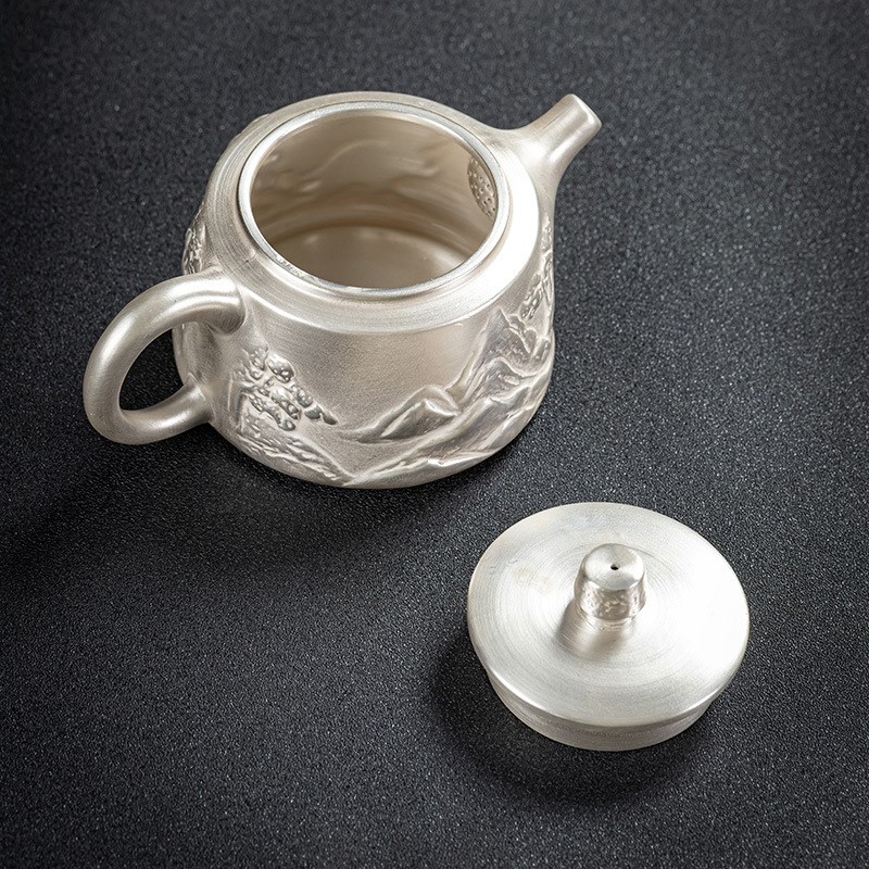 真银包银质300CC大号t茶壶紫砂鎏银镶银纯手工茶壶虎啸泡茶器