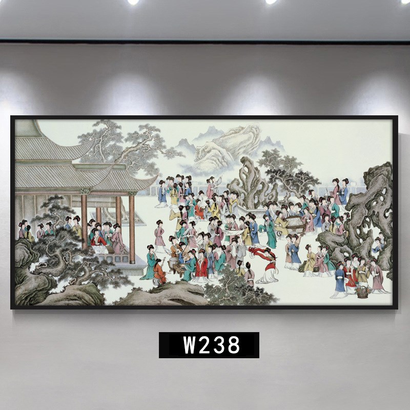 百子图百鸟图挂画百子迎福图办公室走廊招财装饰画多子Z多福壁画