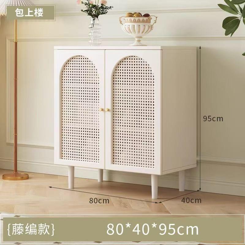 田园风法式餐边柜现代简约藤编储物柜家用餐厅茶水柜厨房收纳橱柜