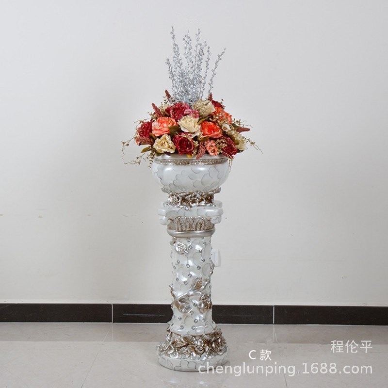 欧式古典罗马柱玻璃钢落地大花瓶花器干花插花摆件客厅Z酒店装饰