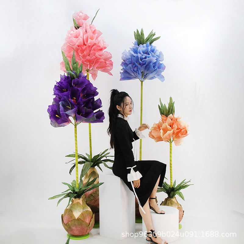 菠萝花巨c型仿真花摆设纸花防水商场落地花艺婚庆道具商场布置纸