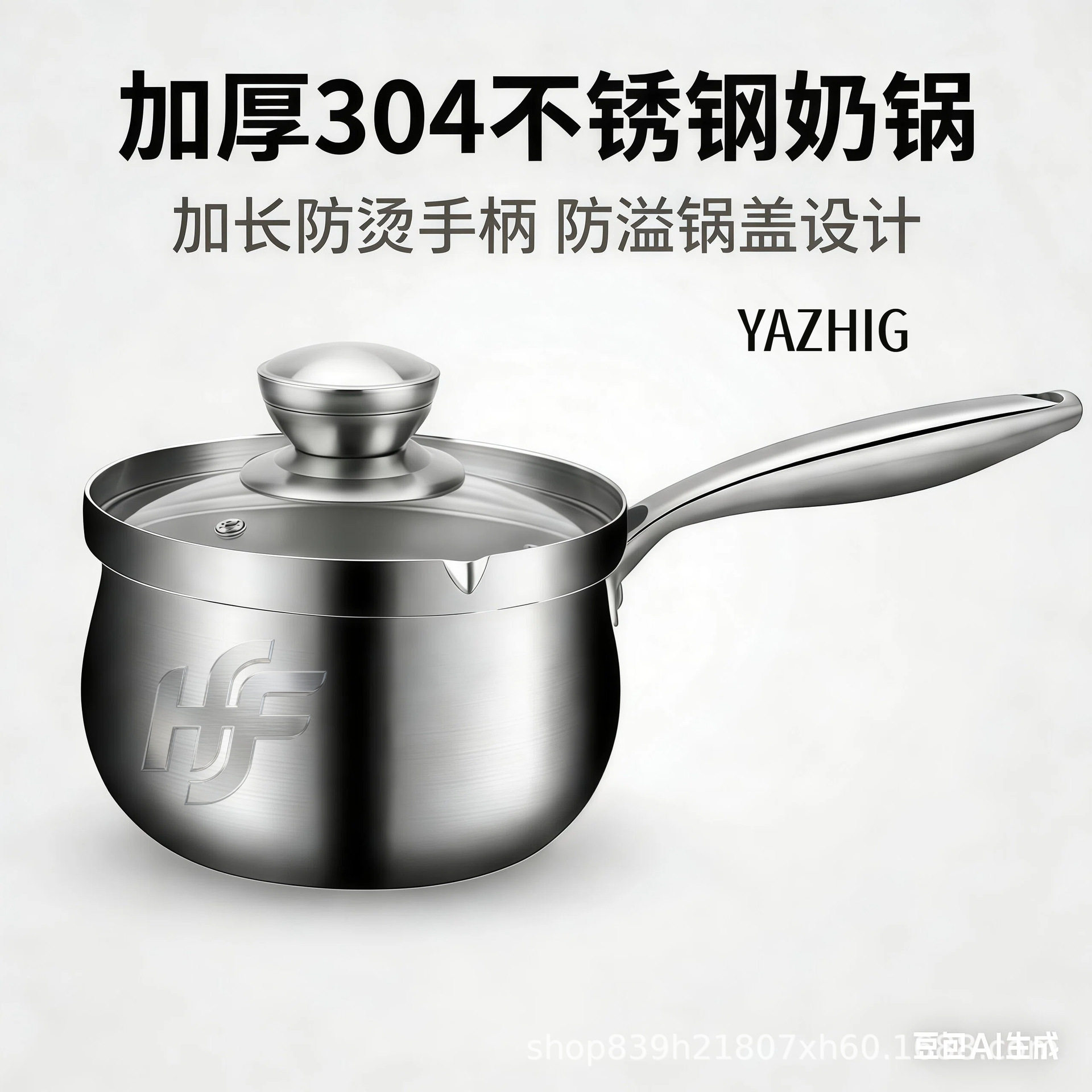 雅之钢304不锈钢防溢加长手柄奶锅加厚无涂层家用煲汤煲粥不溢锅