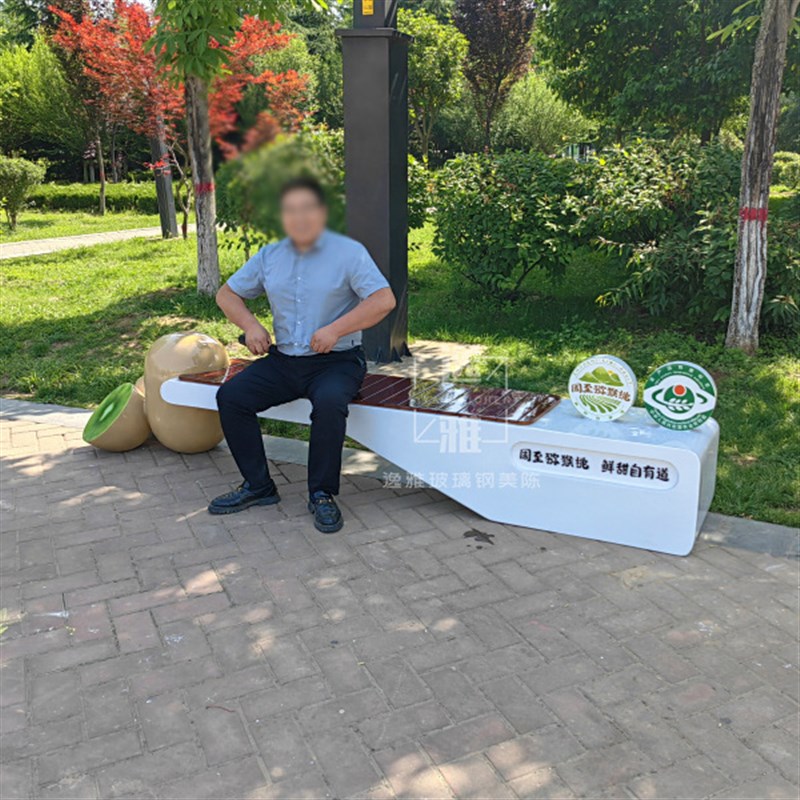 玻璃钢座椅户外凳子防腐木长椅商场公共休息椅猕猴桃主题座椅坐凳