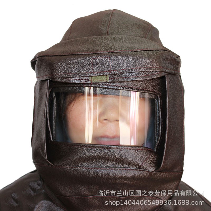 喷砂帽弯玻璃防砂帽披肩帽工业打磨抗老化防尘头罩防爆网打砂帽