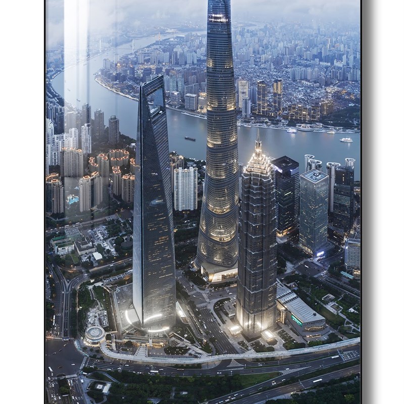 9JO上海城市风景装饰画建筑画夜景摄影画深圳挂画入户.玄关画落地