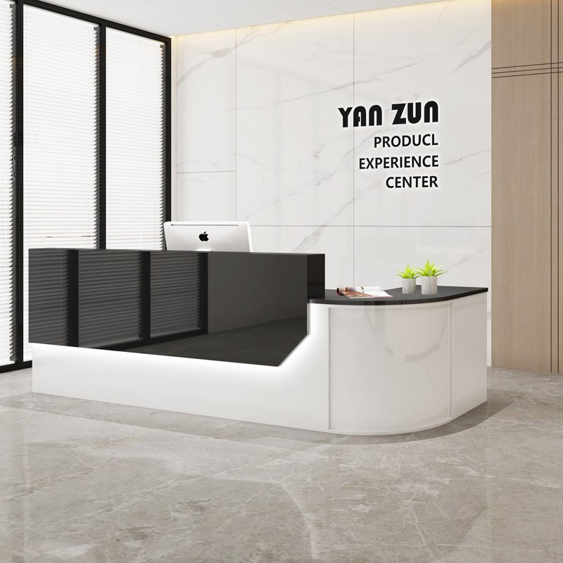 现代收银台简约弧形烤漆柜台接C待台圆角吧台拐角咨询台办公台