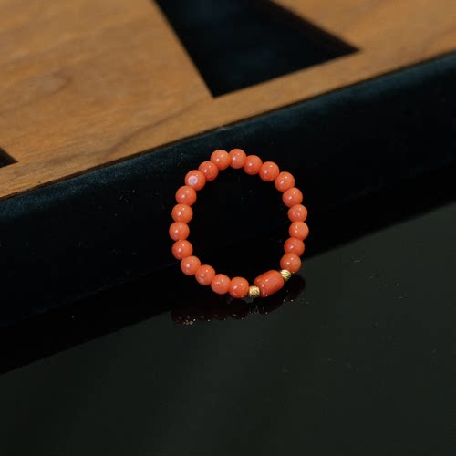 海红宝天然珊瑚 多样性 红珊瑚圆珠戒指 约3mm