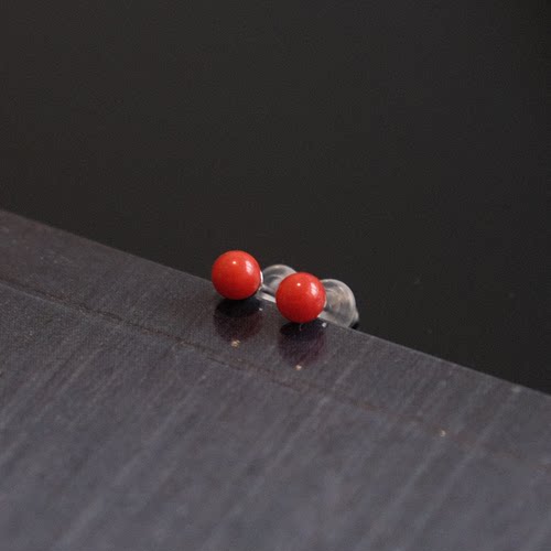 【可乐优选】海红宝 天然珊瑚 多样性 红珊瑚圆珠耳针 4-8mm