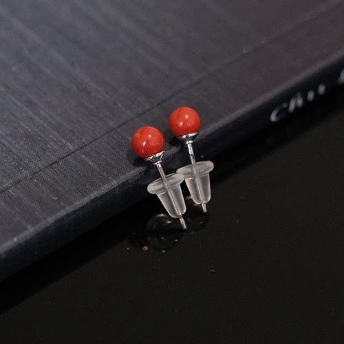海红宝 多样性 沙丁珊瑚 红珊瑚圆珠耳针 约4mm