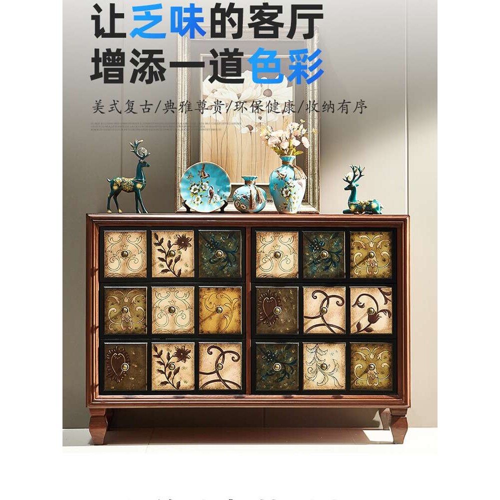 至高美式六斗柜客厅玄关柜实木抽屉柜复古彩绘餐边柜橱柜工厂